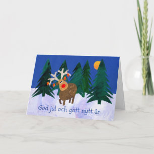 Christmas Reindeer with Swedish Greeting Holiday Card