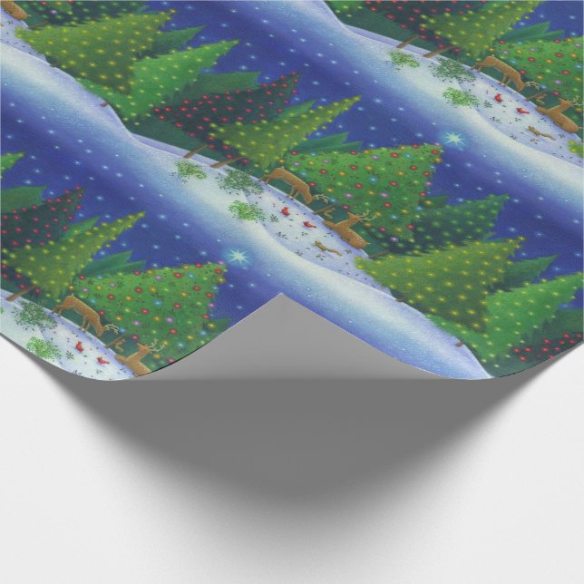 Christmas Reindeer Woodland Animals Pine Trees Wrapping Paper (Corner)