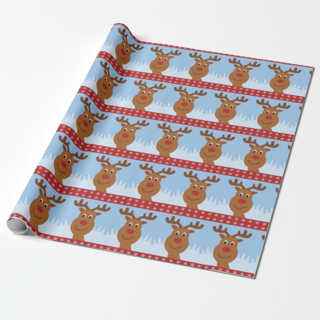 Christmas Reindeer Wrapping Paper (Unrolled)