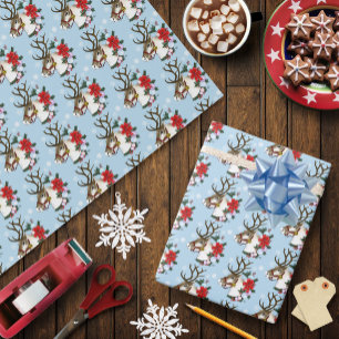 Christmas Reindeer Wreath Ornament Wrapping Paper