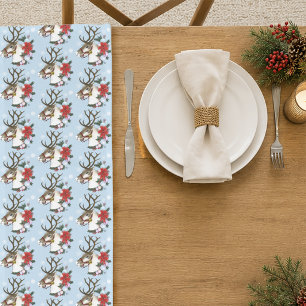 Christmas Reindeer Wreath Ornaments Long Table Runner