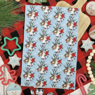 Christmas Reindeer Wreath Ornaments Tea Towel