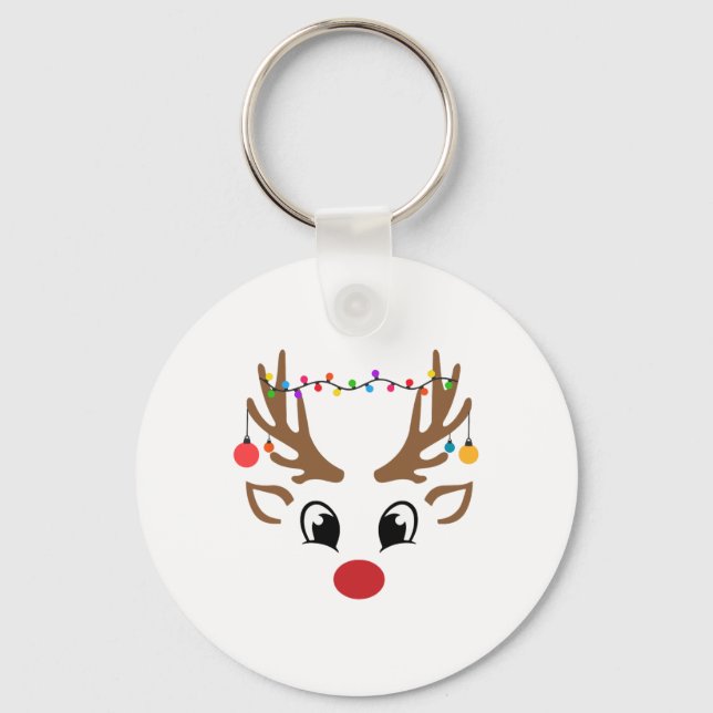 Christmas Reindeer Xmas Light Family Matching Men  Key Ring (Front)