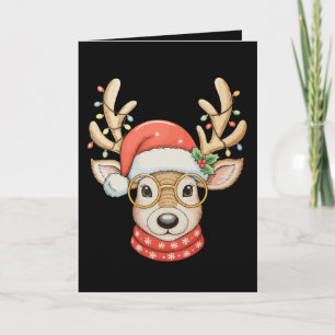 Christmas Reindeer Xmas Lights Glasses Santa Hat Card