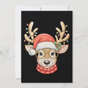 Christmas Reindeer Xmas Lights Glasses Santa Hat Holiday Card