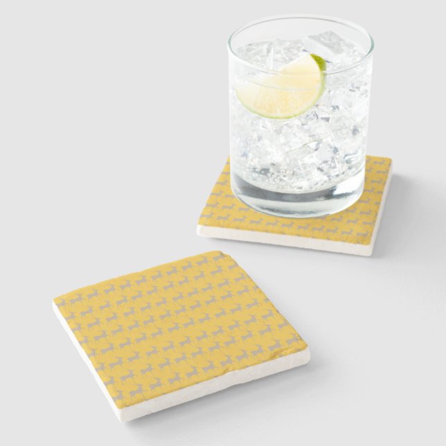 Christmas Reindeer Yellow Mustard - Coaster Set (Side)