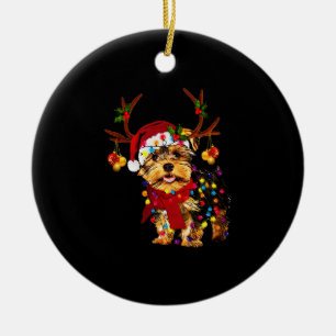 Christmas Reindeer Yorkie Ceramic Tree Decoration