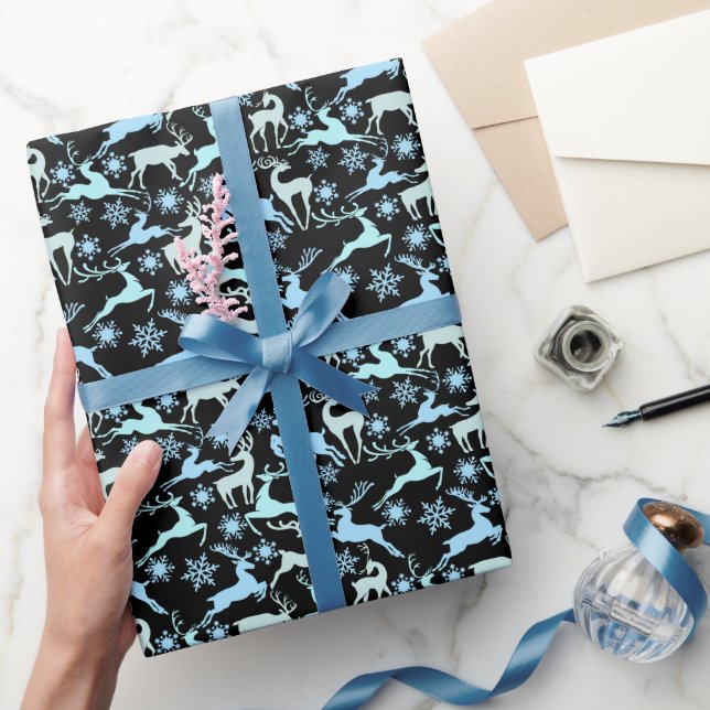 Christmas Reindeers Pattern, light cool shades 01 Wrapping Paper (Gifting)