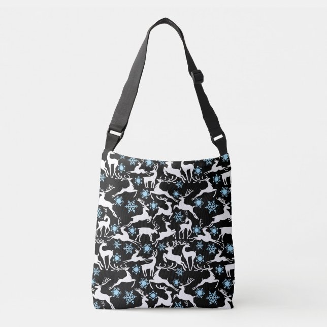 Christmas Reindeers Pattern, white 02 Black BG Crossbody Bag (Front)