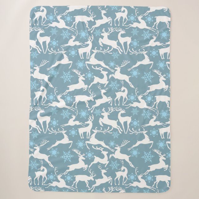 Christmas Reindeers Pattern, white 02 Grey BG Sherpa Blanket (Front)