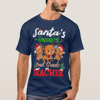Christmas Reindeers Santas Favorite 2nd Teacher Xm T-Shirt