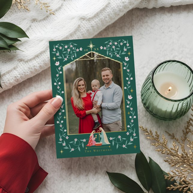 Christmas Religious Nativity Scene Family Photo (Christmas Religious Nativity Scene Family Photo Foil Holiday Card)