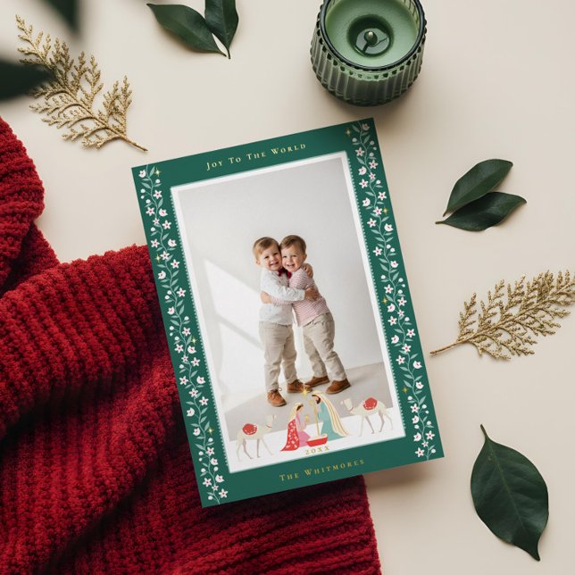 Christmas Religious Nativity Scene Family Photo (Christmas Religious Nativity Scene Family Photo Fo Foil Holiday Card)