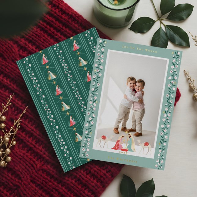 Christmas Religious Nativity Scene Family Photo (Christmas Religious Nativity Scene Family Photo Foil Holiday Card)