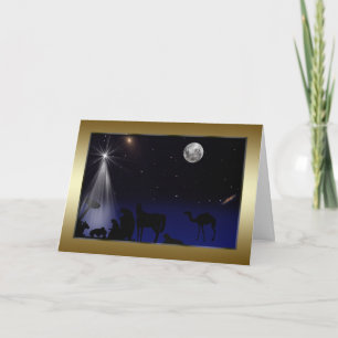 Christmas, Religious, Nativity, Stars, Moon Holiday Card