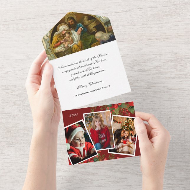 Christmas Religious Photo Jesus Mary Joseph Family All In One Invitation (Tearaway)