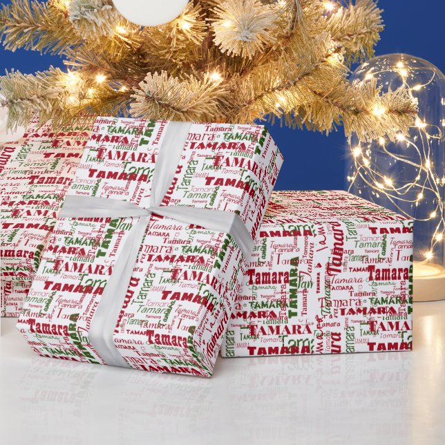 Christmas Repeating Name White Red Green Gift Wrapping Paper (Holidays)
