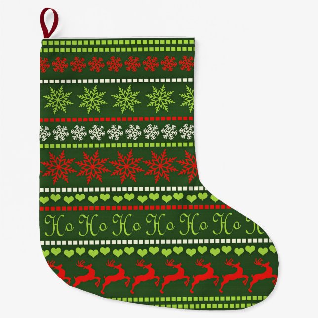 Christmas Repeating Pattern Large Christmas Stocking (Front)