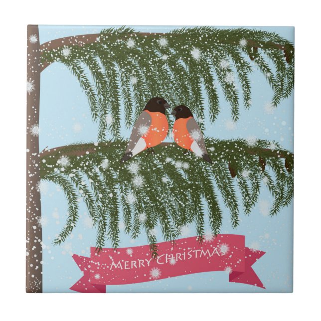 Christmas , Retro , Bullfinches Tile (Front)