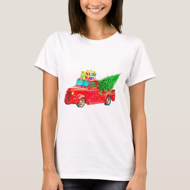 Christmas Retro Car Holiday T-Shirt (Front)