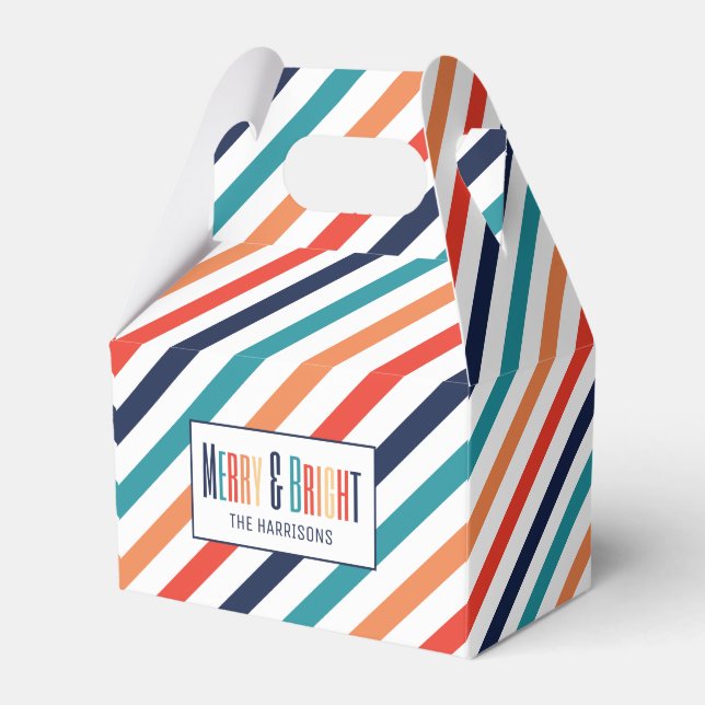 Christmas Retro Colourful Stripes Merry & Bright Favour Box (Front Side)