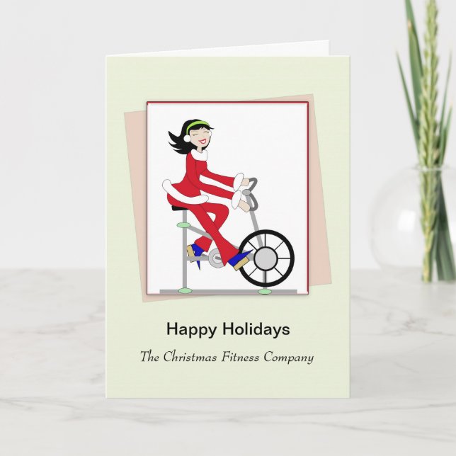 Christmas Retro Girl-Exercise Bike Greeting Card (Front)
