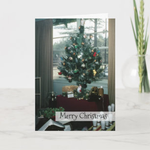 Christmas Retro Holiday Tree with Tinsel and Gifts Card