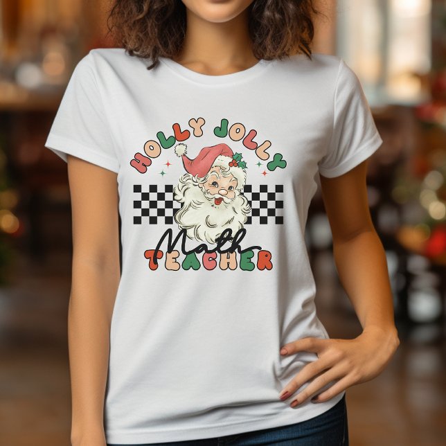 Christmas Retro Holly Jolly Math Teacher White  T-Shirt (Creator Uploaded)