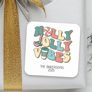 Christmas Retro Holly Jolly Vibes   Square Sticker