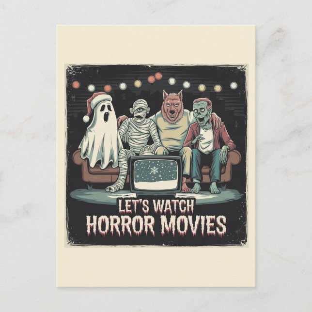  Christmas Retro Horror Movies Friends Postcard (Front)