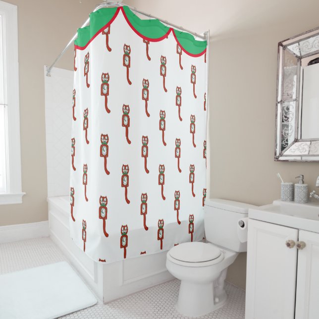 Christmas retro Kit Kat clock cute  Shower Curtain (In Situ)