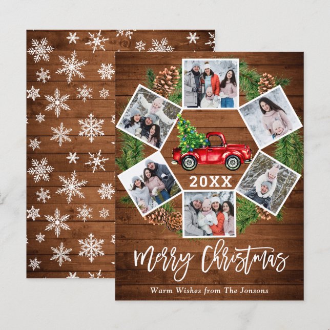 Christmas Retro Red Farm Truck 6 Photo Card (Front/Back)