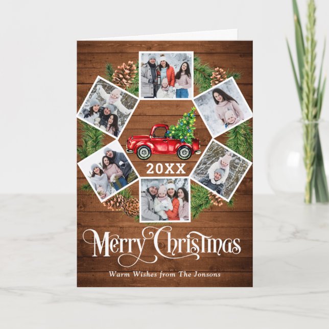 Christmas Retro Red Farm Truck Greeting 6 PHOTO Holiday Card (Front)