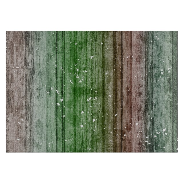 Christmas Retro Red Green Rustic Wood Texture Cutting Board (Front)