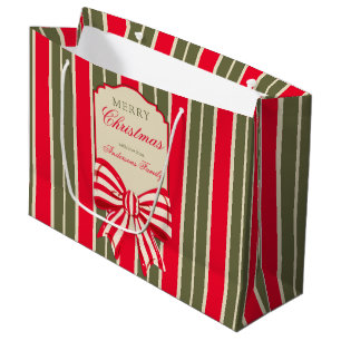 Christmas retro red green stripes with bow custom large gift bag