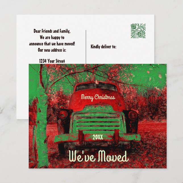 Christmas Retro Rustic Red Truck We've Moved Announcement Postcard (Front/Back)