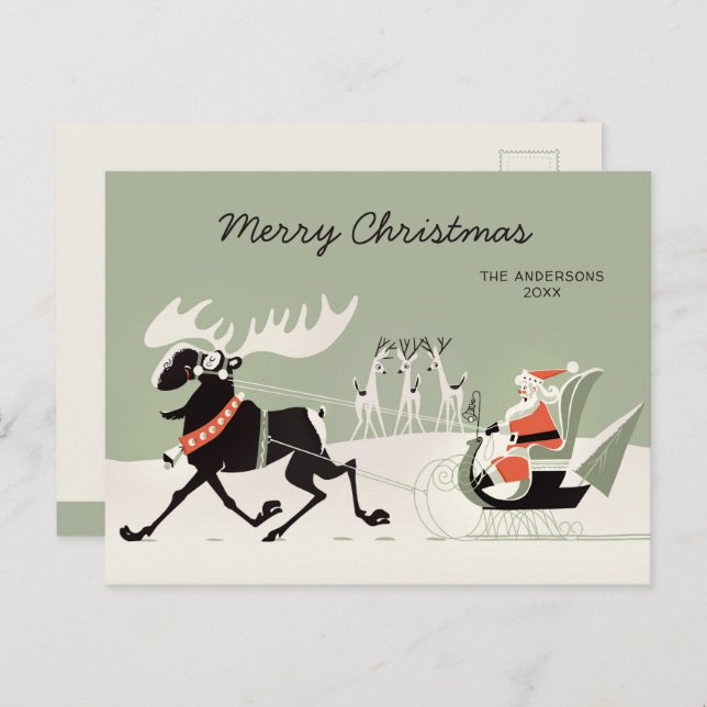 Christmas Retro Santa and moose sleigh CC1248  Postcard (Front/Back)