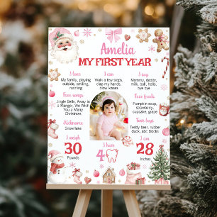 Christmas Retro Santa Birthday Milestone Photo Poster