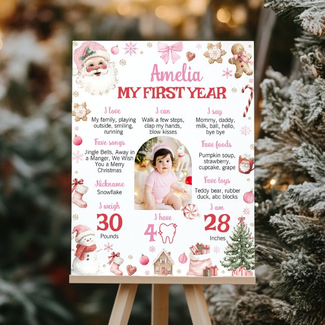 Christmas Retro Santa Birthday Milestone Photo Poster (Creator Uploaded)