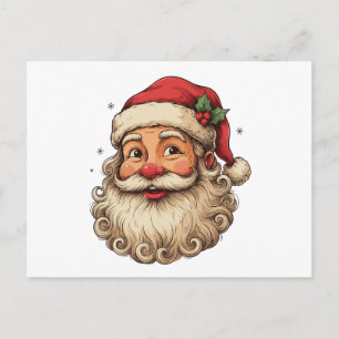 Christmas Retro Santa Hat Smiling Face Curly Beard Holiday Postcard