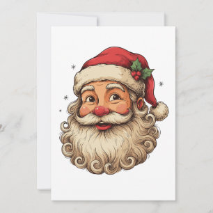 Christmas Retro Santa Hat Smiling Face Curly Beard Invitation