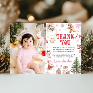Christmas Retro Santa Winter Birthday Photo Thank You Card