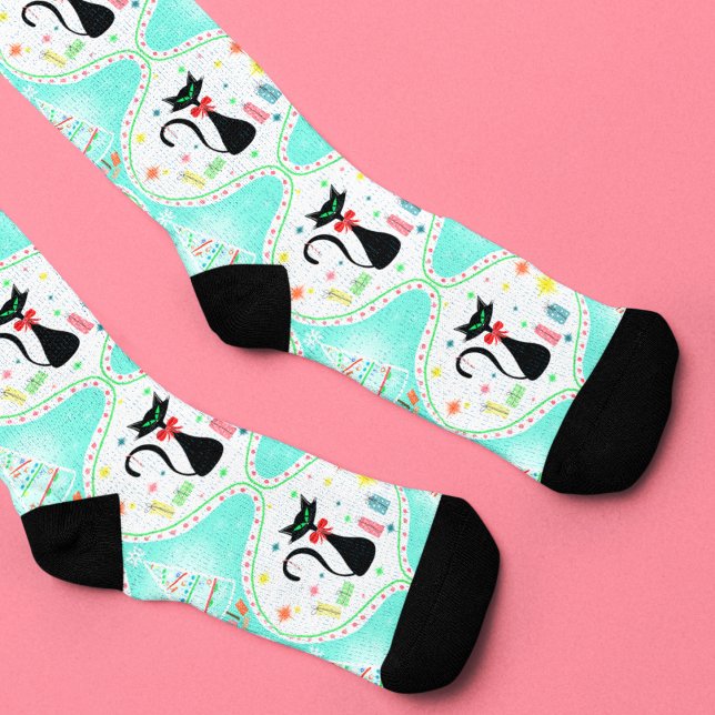 Christmas Retro Siamese Cat   Socks (Creator Uploaded)