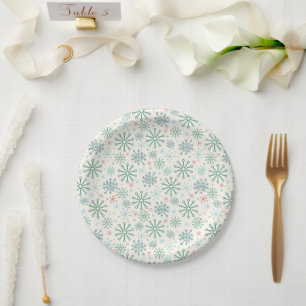 Christmas Retro Snowflakes Pattern Cream or Custom Paper Plate