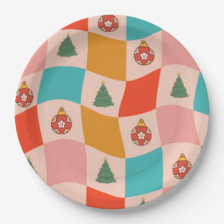Christmas Retro Squares Paper Plate