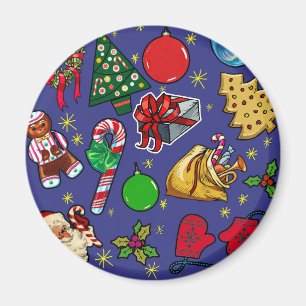 Christmas Retro Vintage Colorful Holiday Art Magnet