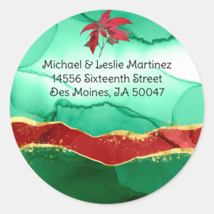 Christmas Return Address, alcohol ink in green  Classic Round Sticker
