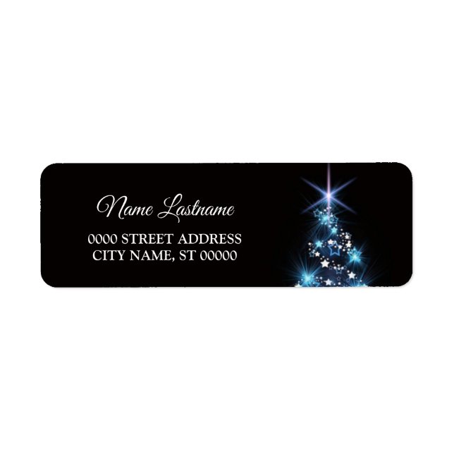 Christmas Return Address Blue Tree Black Elegant (Front)