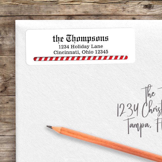 Christmas Return Address Candy Cane Stripes (Simple red and white return address label. )