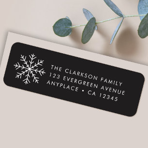 Christmas Return Address Label Black Snowflake